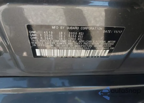 2018 Subaru Legacy 2.5I Premium from USA, damaged, VIN 4S3BNAC6XJ3021647